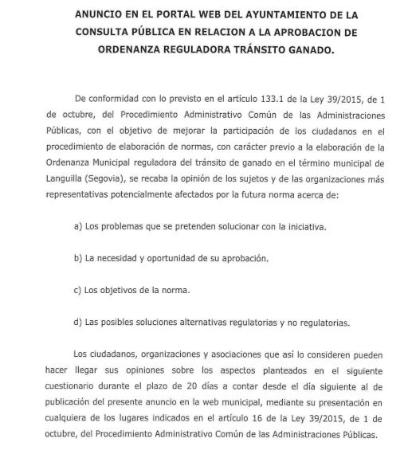 Imagen Consulta pública en relación a la aprobación de ordenanza reguladora tránsito ganado